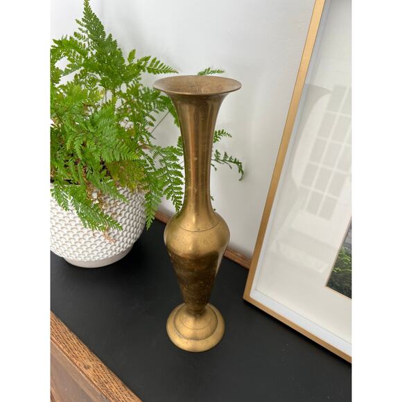 Vintage Tall Brass Vase, Gold, Elegant & Traditional Vase, Bohemian - Picture 5 of 10